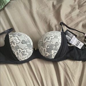 NWT daisy fuentes black lace push up bra 36D